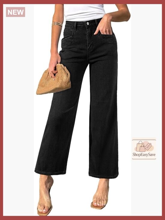 Denim - High Waisted Straight Leg Jeans Stretchy Ankle Denim Pants with Pockets